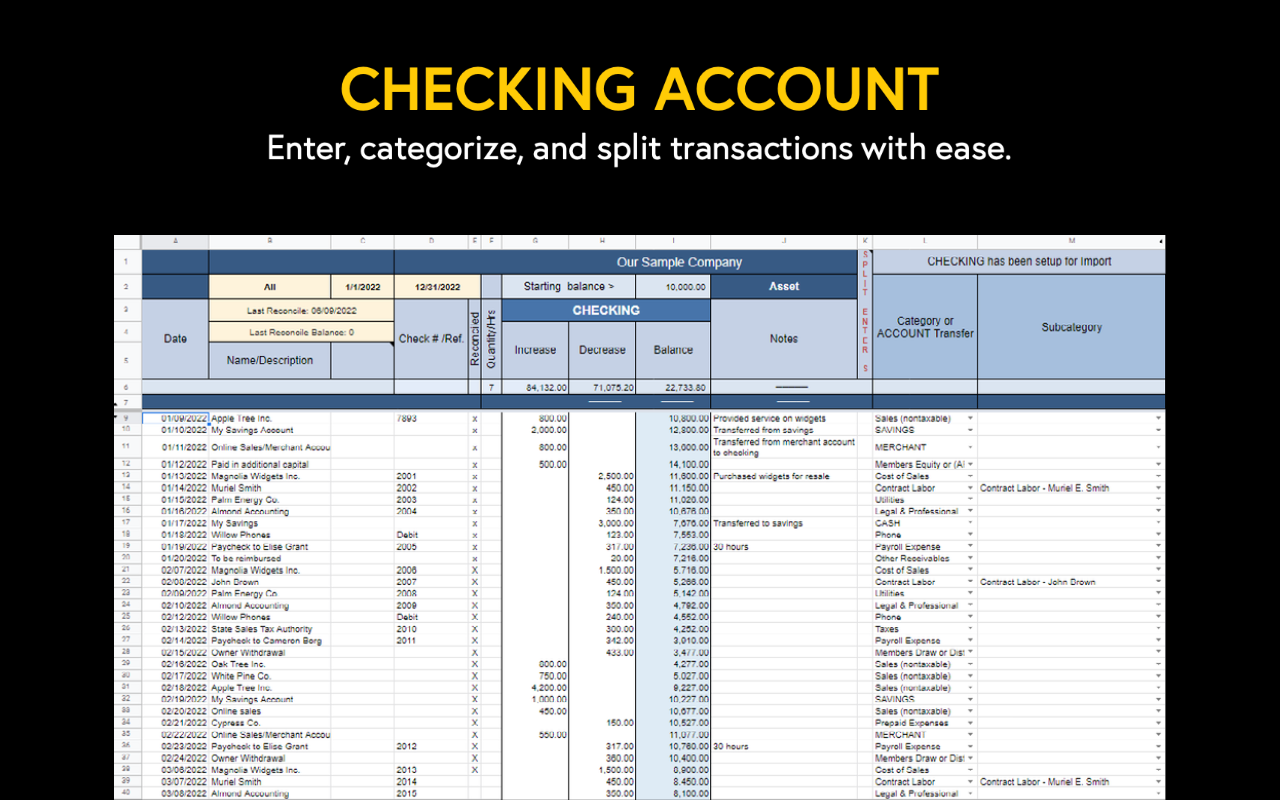 screenshot of Big E-Z Accounting for Google Sheets